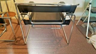 SET OF 2 - VINTAGE MARCEL BREUER WASSILY STYLE CHROME BLACK LEATHER CHAIRS MCM 6