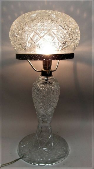 Massive American Brilliant Cut Glass Lamp C.  1905 Antique