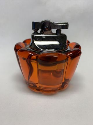 Vintage Amber Table Top Lighter Viking Glass