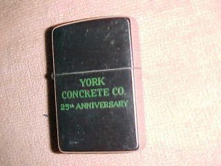 True 1959 Zippo - Green Lettering York Concrete Co 25th Anniversary