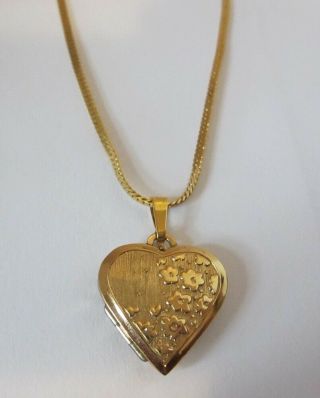 Vintage Gold Tone Monet Heart Shaped Locket W/ 24 " Chain