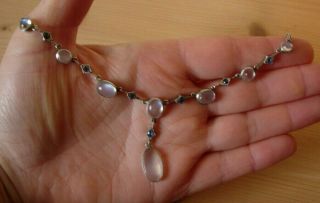 Antique Edwardian Moonstone Sapphire Necklace Silver Art Deco Hand Made