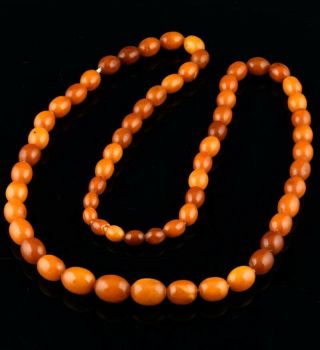 Fine Antique Chinese Natural Butterscotch Egg Yolk Amber Graduated Bead Necklace