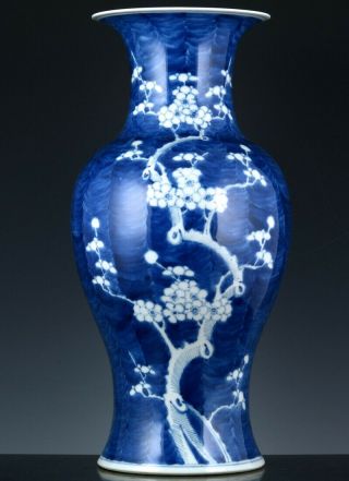Fine Large 19thc Chinese Blue & White Prunus Tree Blossom Vase Qing Dynasty
