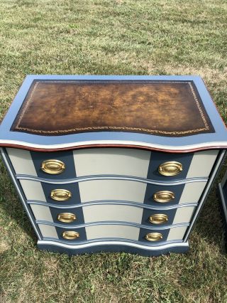 Painted Vintage Embossed Leather - top Mahogany Serpentine Front Dressers 5