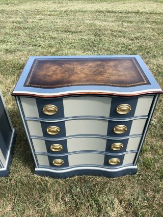 Painted Vintage Embossed Leather - top Mahogany Serpentine Front Dressers 6