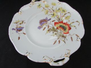 Vintage Germany Cake Plate With Handles Poppy And Cornflowers 11 " Across