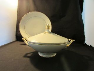 Vintage Bone China Bavaria Germany Ivory With Gold Pattern Tureen And Plate