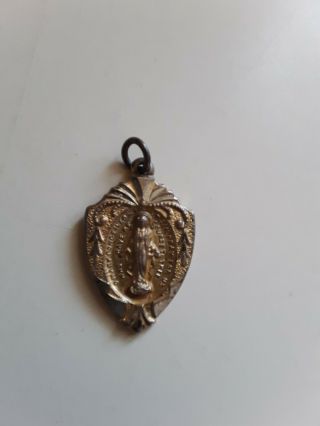 Vintage Sterling Silver Catholic Miraculous Medal Mary Pendant Art Deco