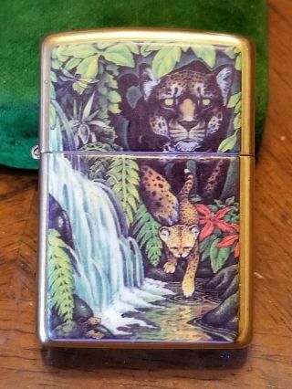 Vtg 1995 Zippo Lighter Mysteries Of The Forest Jaguar And Cub Barrett Smythe