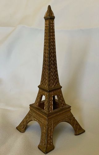 Vintage 6 " Eiffel Tower Paris France Cast Metal Souvenir | Ring Holder? | Gold