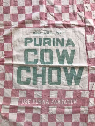 Vintage 100 Lb Purina Cow Chow Cotton Sack Bag 2 - Sided 23 " X 36 "