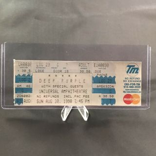Deep Purple Universal Amphitheatre Ca Concert Ticket Stub Vintage August 30 1998