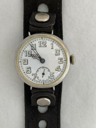 Vintage Helbros Trench Wrist Watch Leather Band Antique Running Fast For Repair