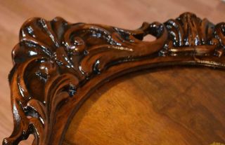 1910s Antique French carved Walnut floral inlay Coffee table with Glass Tray 3