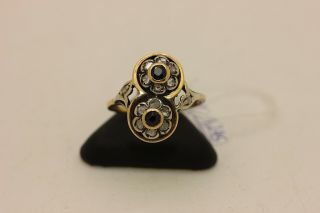 ANTIQUE VICTORIAN 18K GOLD ROSE CUT DIAMOND AND SAPPHIRE DECORATED RING 2