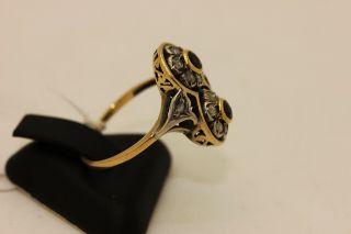 ANTIQUE VICTORIAN 18K GOLD ROSE CUT DIAMOND AND SAPPHIRE DECORATED RING 3