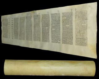 Complete Ancient Esther Scroll Megillah Handwritten On Parchment 100 Yrs Europe.