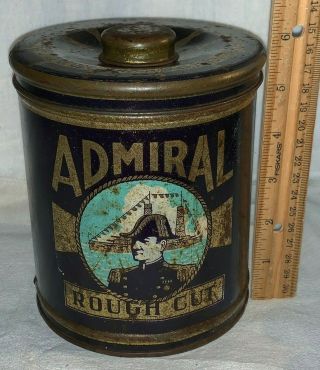 Antique Admiral Rough Cut Pipe Tobacco Tin Litho Can Navy Ship Country Store Old