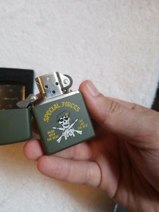 Zippo Special Forces Mess With The Best Green Matte Lighter 1990 Cond