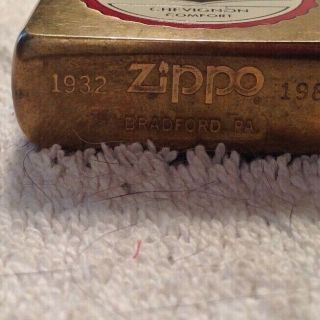 ZIPPO LIGHTER 1932 1988 BRASS ADVERTISING THORNE ' S CHEVIGNON COMFORT 2