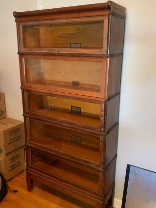 Antique Barrister Lawyer Oak 5 Stack Bookcase,  Finish