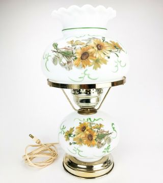 Vintage Hand Painted Hurricane Table Lamp Floral Double Globe 3 Way