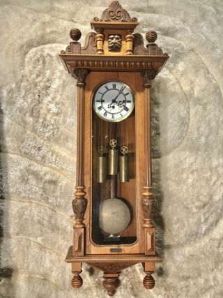 Antique Germany Gustav Becker Vienna Strike Wall Clock,  3 Brass Weights Driven