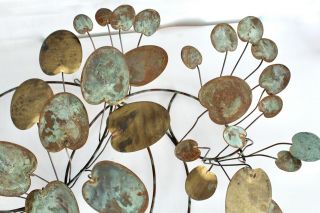 BIG Jere Vtg Mid Century Modern Brass Lily Pad Metal Wall Sculpture Raindrops 5