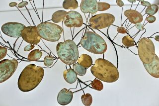 BIG Jere Vtg Mid Century Modern Brass Lily Pad Metal Wall Sculpture Raindrops 6