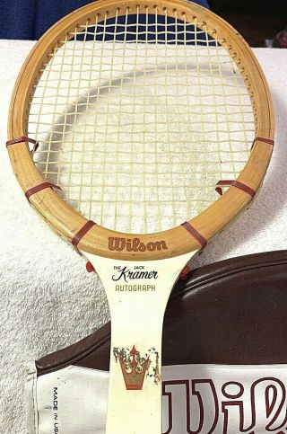 Vintage Wilson Tennis Racket Jack Kramer Autograph Wood 4 5/8 " Grip With Cover