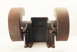 Vtg antique cast iron power - kraft belt pulley drive driven bench grinder 6 