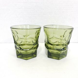 Vintage Fostoria Argus Hfm Green Glass Tumblers Juice Glasses 8 Oz Mid Century