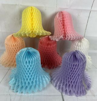 Vintage Beistle Honeycomb Paper Bells Rainbow Of 7 Colors 9 "