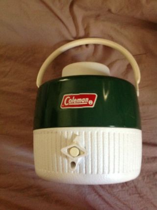 Coleman Vintage Water Jug Cooler Green Thermos Camping Cup Beverage Made Usa