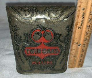 Antique Twin Oaks Tin Litho Vertical Pocket Tobacco Can Acorns Country Store Old
