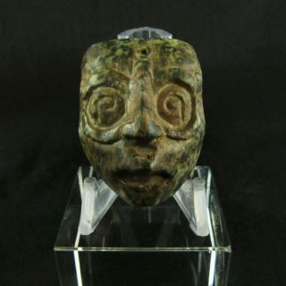 Pre - Columbian Mayan Small Carved Jade Mask Of Mayan Sun God Perfect Proportions