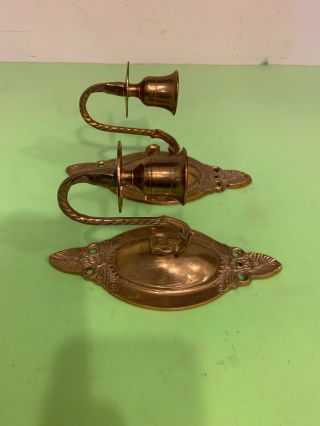 Vintage Pair Solid Brass Single Arm Candle Holder Scone Wall Hanging