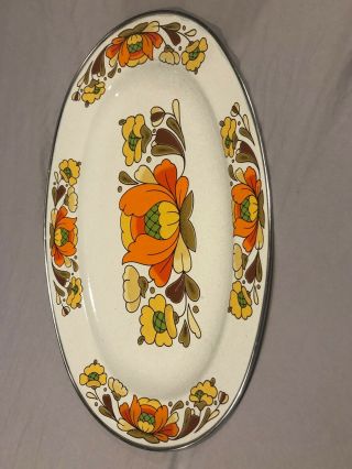 Vintage Sanko Ware Country Flowers Porcelain Enameled Turkey Serving Platter
