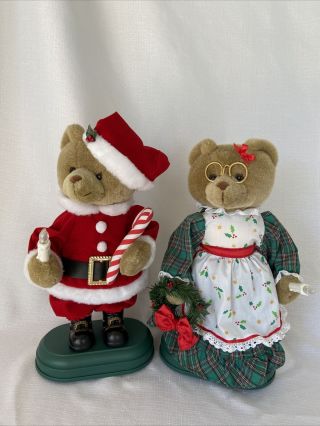 Vintage Avon Mr.  And Mrs.  Santa Claus Christmas Teddy Bear Musical Lighted Plush