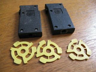 2 Vintage Bsr 45 Rpm Spindle Record Player Turntable Adapters & 3 Record Inserts
