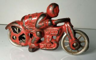Antique Red Hubley 8 Speed Motorcycle Cast Iron Toy Racer Racing Nickel Wheels