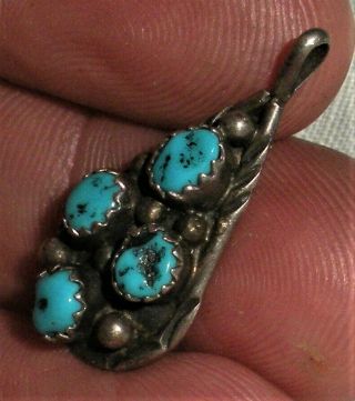 Vintage Navajo Deep Blue Turquoise Sterling Silver Teardrop Charm Pendant Vafo