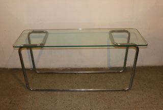 Vintage 60s Mid Century Modern MCM Glass Chrome Table Sofa Table Console Table 2