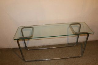 Vintage 60s Mid Century Modern MCM Glass Chrome Table Sofa Table Console Table 3