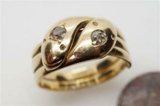 Antique Victorian English 18k Gold Old Cut Diamond Coiled Snakes Ring C1893