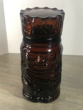 Vintage Brown Glass Indian Chief Jar Cigar Pipe Tobacco Holder Humidor (634)