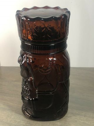Vintage Brown Glass Indian Chief Jar Cigar Pipe Tobacco Holder Humidor (634) 3