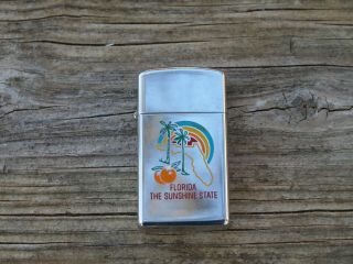 Vintage 1979 Slim Zippo Lighter Florida The Sunshine State