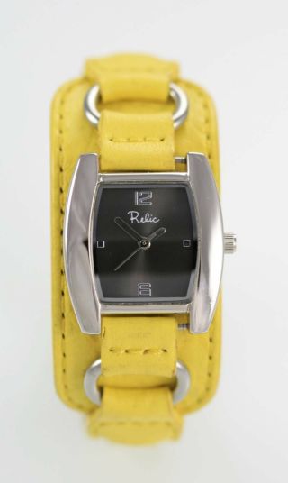 Relic Gray Womens Stainless Steel Silver Yellow Leather Quartz Battery Watch